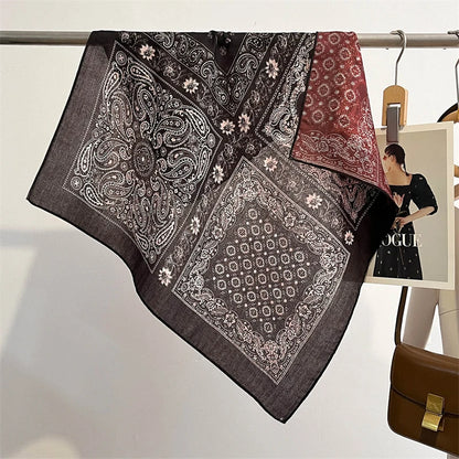 Pure Cotton Womens Printed Scarf - Fashionable Square Foulard for Neck and Hair