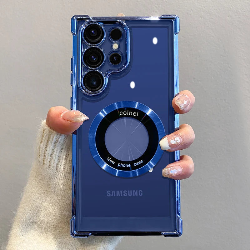 Plating Magnetic Wireless Charge Case For Samsung S26 S25 Ultra S24 S23 FE S22 Note 20 Clear Shockproof Camera Protection Cover