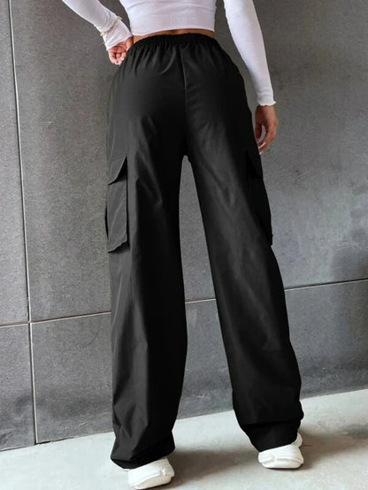 Y2K Solid Ripped Baggy Pants Fashion Women Pocket Elastic Waist Retro Straight Sweatpant Casual Streetwear Cargo New Trousers