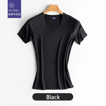 Men's Ice-Silk V-Neck T-Shirt – Seamless Breathable Sports Tee (M–5XL)