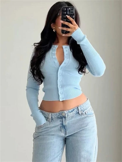 Tossy Casual Knit Cardigan Top For Women Long Sleeve Ribbed Patchwork Slim Elegant Loose Cropped Top Female Knitwear Cardigan