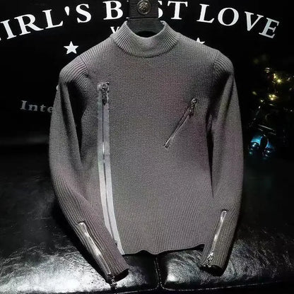 Men Sweater Autumn Winter New Arrival Zipper Solid Color Long Sleeve Fashion Trend Casual Versatile High Neck Knitted Top