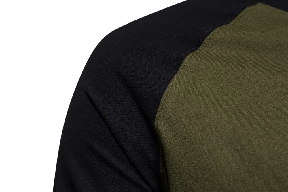 Men's Cotton T-Shirts - Long Sleeve Patchwork O-Neck Casual Designer Tees