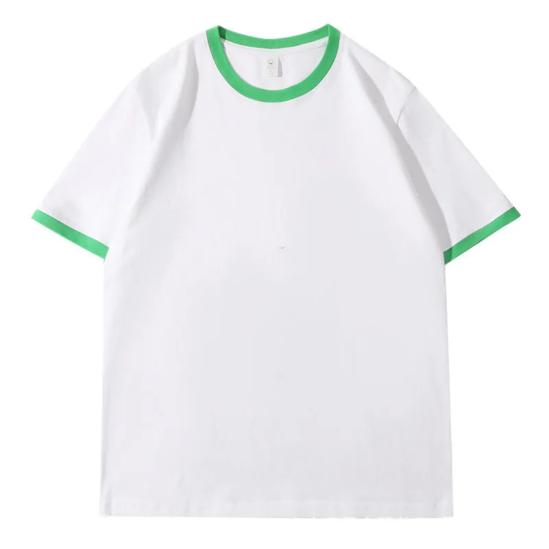 210G Heavy Cotton Men's T-shirt Edge-bumping O-Neck Short-sleeved Man T shirt Contrasting Color Splicing Men T-shirt Tops Tees