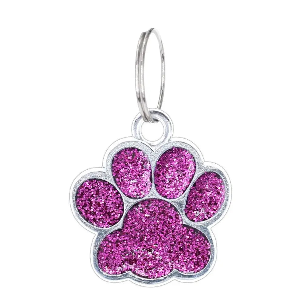 Cat Dog Paw Print Dog Cat Tags Anti-Lost Pet Glitter Pendant with Hook Exquisite Pet Collar Tag Pendant Kitten