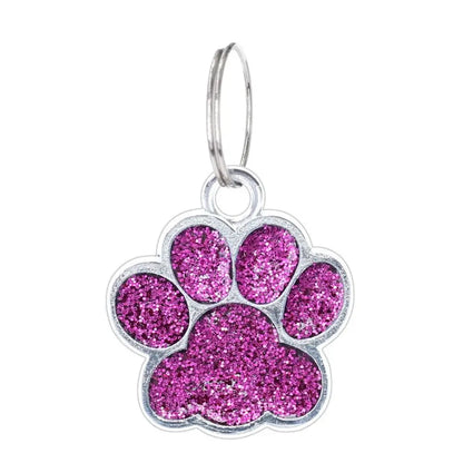 Cat Dog Paw Print Dog Cat Tags Anti-Lost Pet Glitter Pendant with Hook Exquisite Pet Collar Tag Pendant Kitten