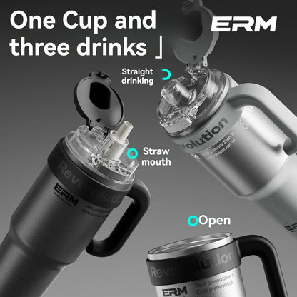 1200ML Extra Large Tumbler Ceramic Drinkware Stainless Steel Water Bottle Insulated Vacuum Flask Straw & Handle Leakproof Mug