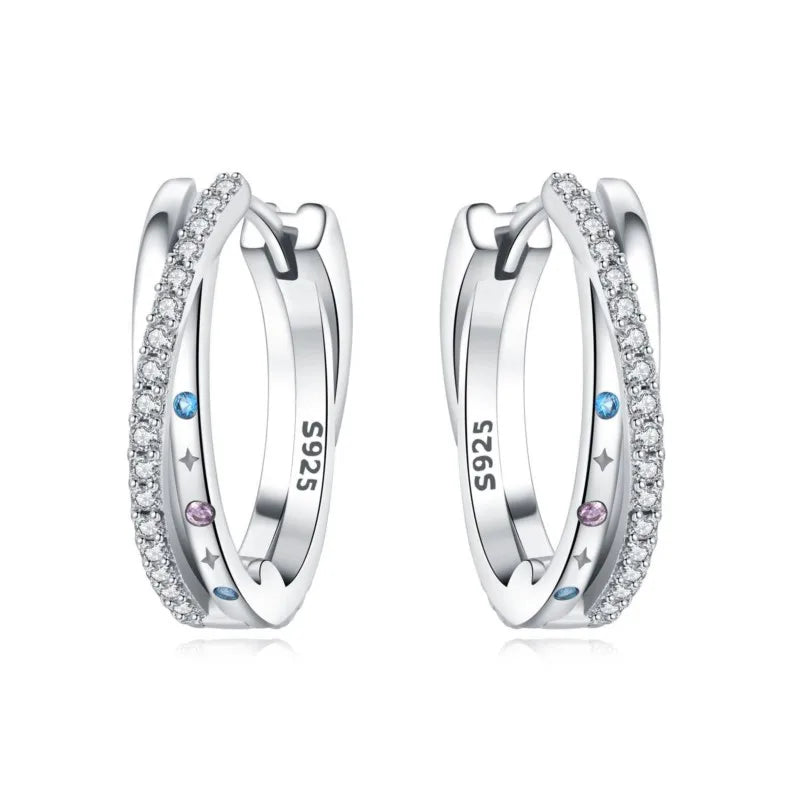 MISEFF Real 925 Sterling Silver Earring Gradual Change Green Blue Colored Zircon Hoop Earrings Engagement Wedding Jewelry Gifts