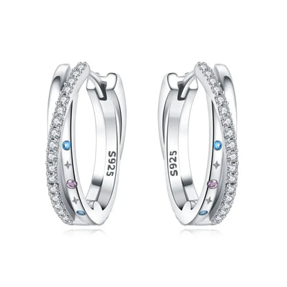 MISEFF Real 925 Sterling Silver Earring Gradual Change Green Blue Colored Zircon Hoop Earrings Engagement Wedding Jewelry Gifts