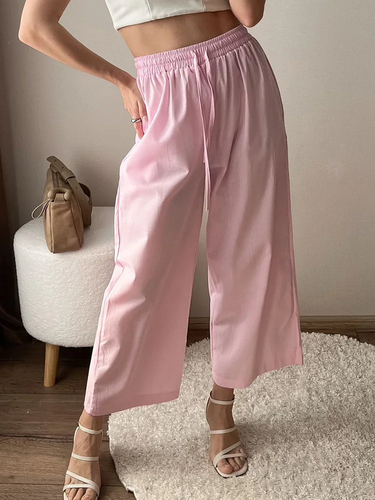 Streamgirl Linen Pants Sets For Women Summer Suits Pink Two Piece Trouser Women's Suit Sets Linen Shirt Set Oversize Outfit Suit