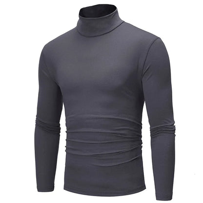 Autumn  Winter Men's High Neck T-shirt Slim Fit Fashion High Elastic Long Sleeve Casual Breathable Apparel Pullover