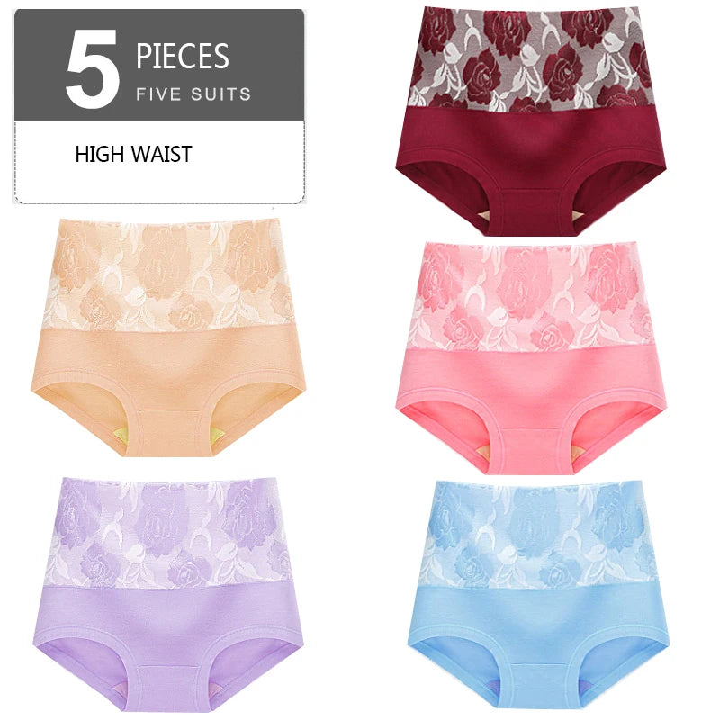 5Pcs/Set High Waist Cotton Panties Women Body Slimming Underwear Fashion Print Briefs Ladies Panty Breathable Female Lingerie