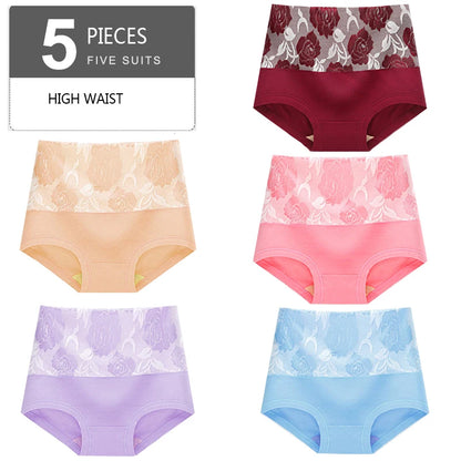 5Pcs/Set High Waist Cotton Panties Women Body Slimming Underwear Fashion Print Briefs Ladies Panty Breathable Female Lingerie