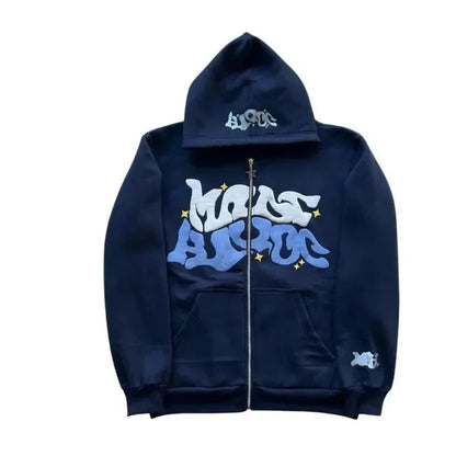2026 European and American Fashion Fleece Print Zippered Hooded Sweatshirt for Men and Women, Casual Multi-Functional Sports Top