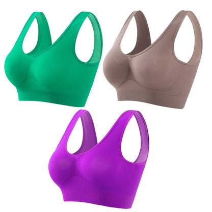 3Pcs/Set Women Seamless Knit Tank Sports Bra Solid Color Bralette Top Wide Strap Integrated Lining Without Pads Lingerie S-5XL