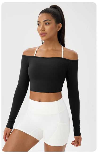 Women's Yoga Shirt - Long Sleeve One Shoulder Tight Fit Workout Top | Quick Drying