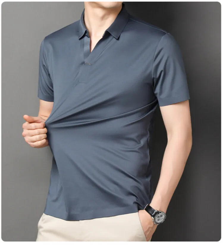Men's Polo Shirt - Elastic Stretch, Business Casual Short Sleeve Polo for Office Wear