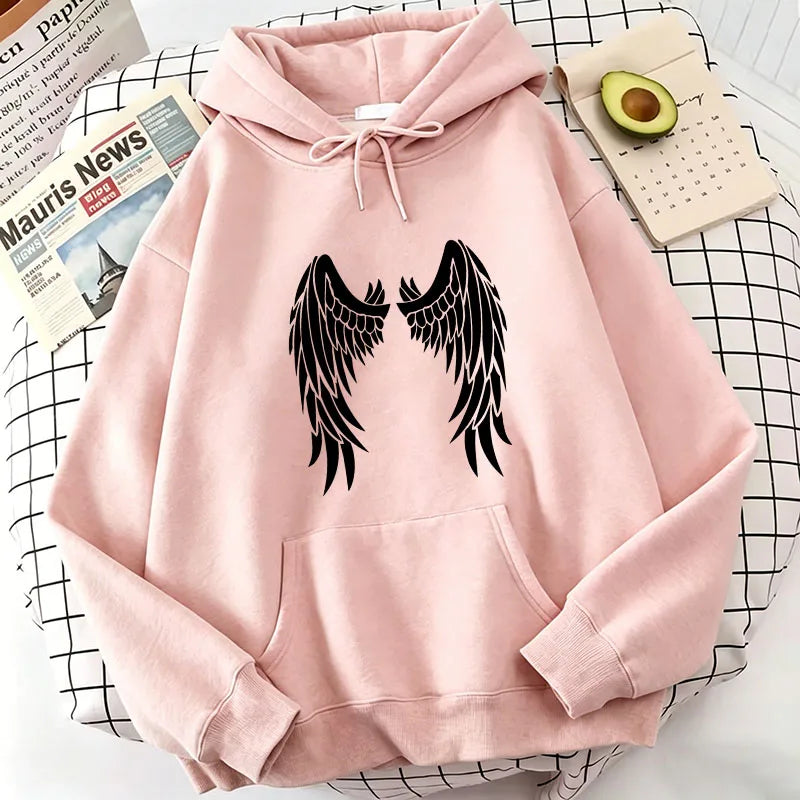 Retro Wing Print Hoodies Autumn Vintage Casual Hoodies Sweatshirts Y2k Women Harajuku Hoodie Sweatshirt
