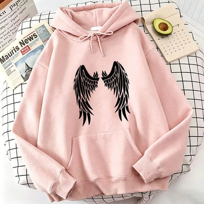 Retro Wing Print Hoodies Autumn Vintage Casual Hoodies Sweatshirts Y2k Women Harajuku Hoodie Sweatshirt