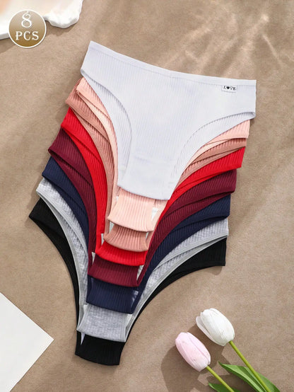 8pc Underwear Women Soft Panties Low-Waist Lingerie V Waist Briefs High Elastic Knickers Comfortable Underpants