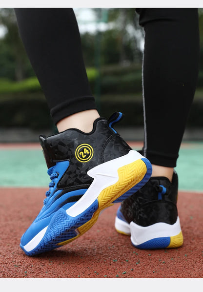 Children Basketball Shoes for Boys Girls Kids Teenagers Breathable Non-slip Lace Up Indoor Outdoor Training Sneakers Tennis Shoe