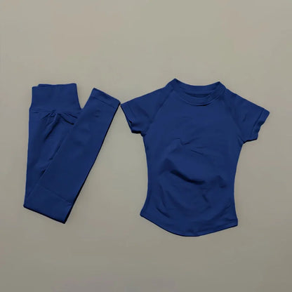 2 Piece Women Solid Color Set Summer Casual Short Sleeve T-Shirt High Waist Long Pants Soft Breathable Tracksuit Daily Outfit