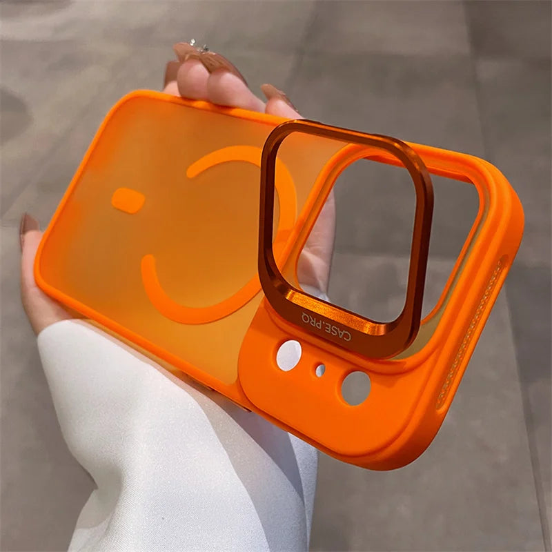 Magnetic Official Matte Color For Magsafe Case For iphone 17 Air 16 15 14 13 12 11 Pro Max Wireless Charging Lens Stand Cover