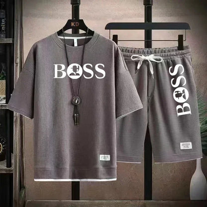 Fashion men's casual sports set new 2025 summer outdoor breathable round neck men short sleeve T-shirt + shorts two sets