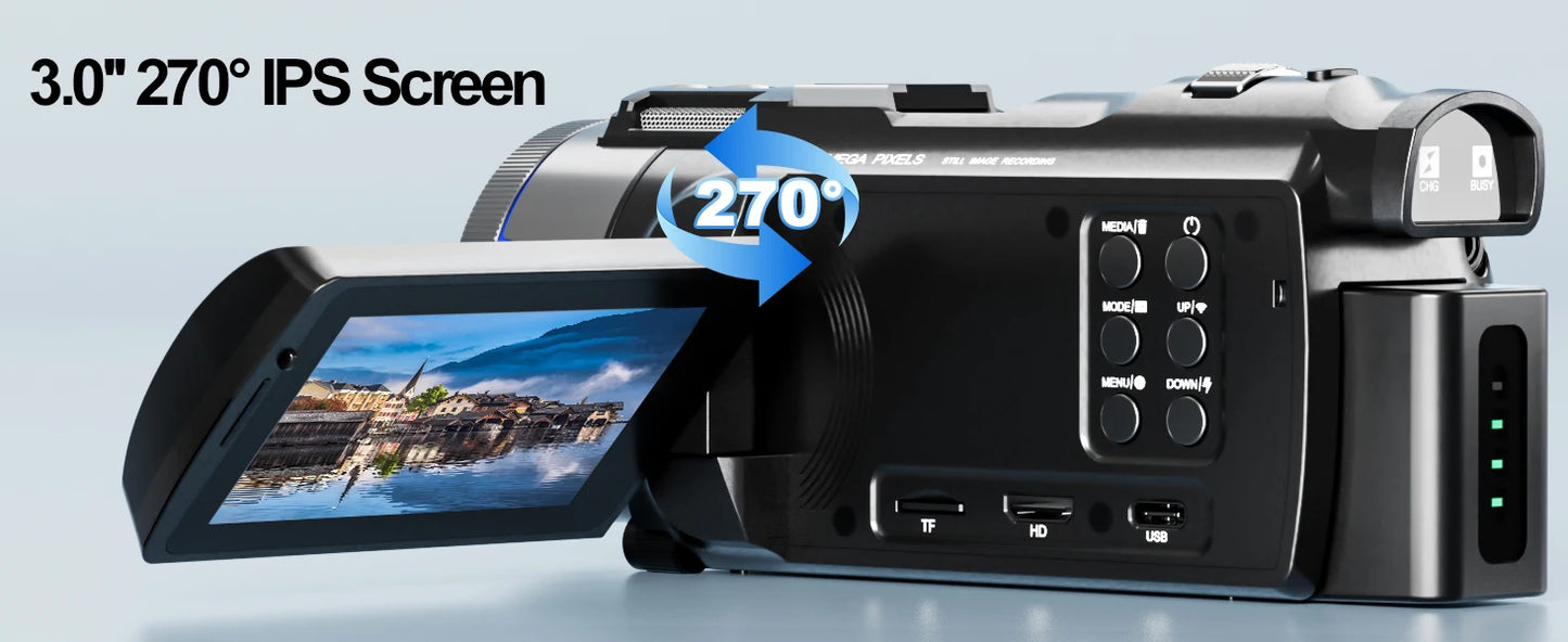 4K Camcorder - 48MP Vlogging Camera with 16X Digital Zoom & WiFi Control