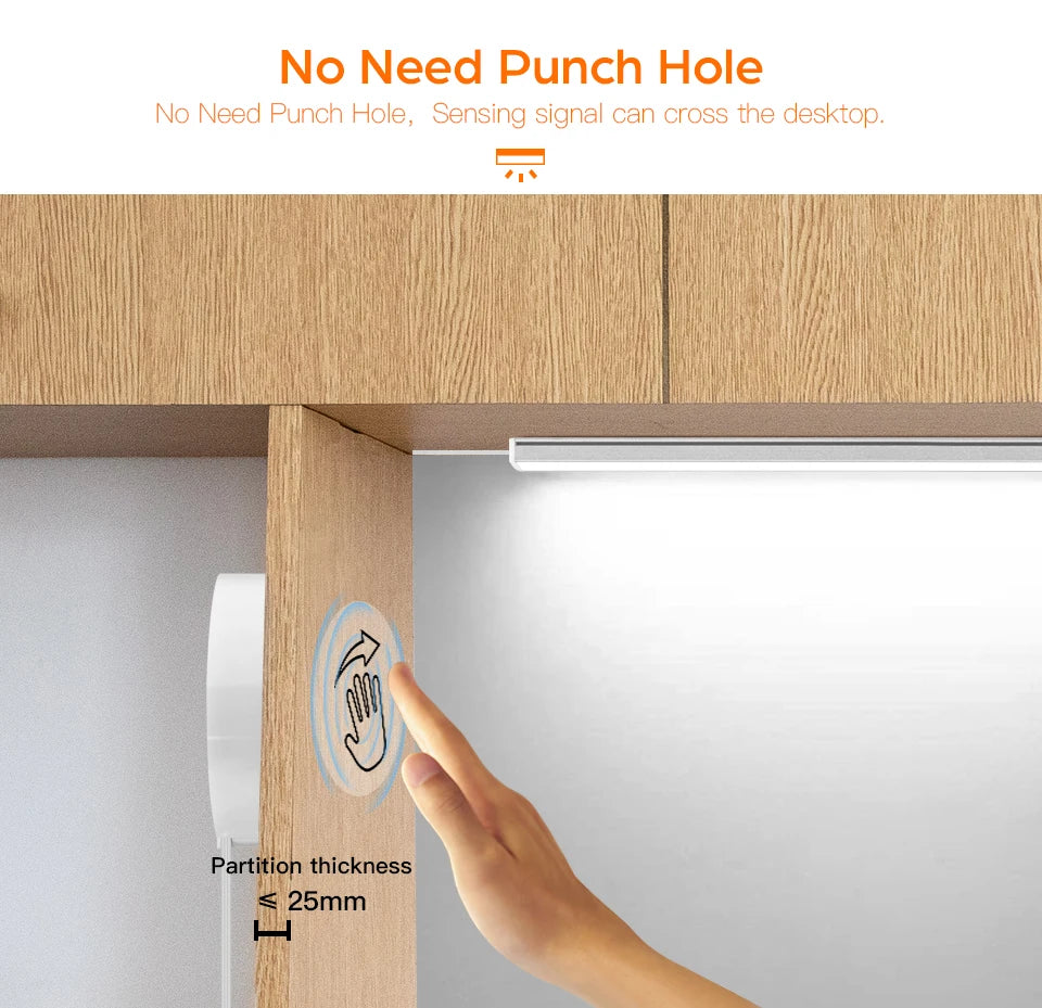Motion Touch Sensor LED Lights Wireless Light Penetrable Wood Aluminum Bar Light Cabinet Wardrobe Lamp Backlight For Kitchen