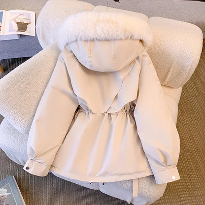 Women Winter Jacket - Fleece Lined Puffer Coat With Hooded Zipper Closure