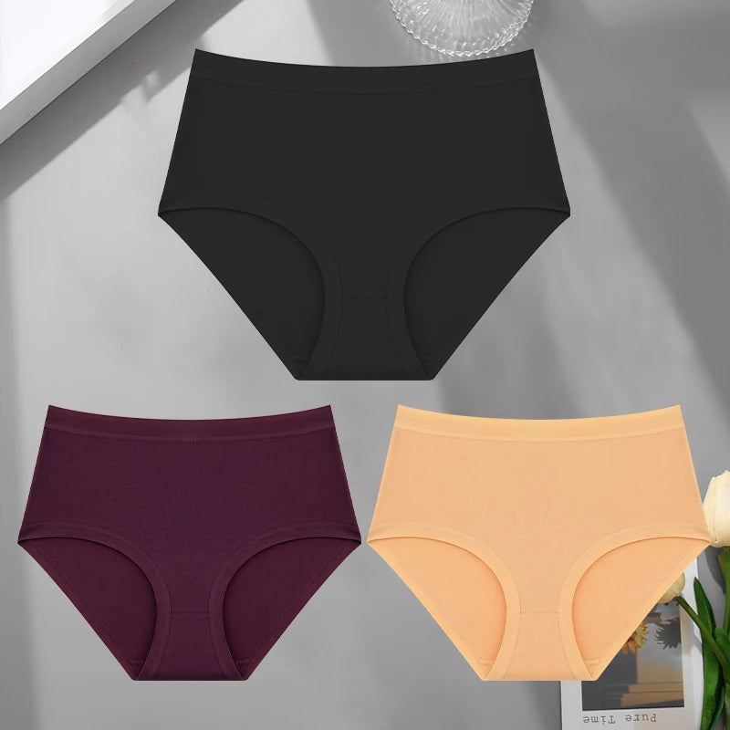 FINETOO 3Pcs/Set Seamless Cotton Panties Women Solid Color High Rise Elastic Briefs Female Soft Comfortable Breathable Underwear