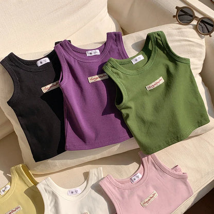 Kids Summer Clothes Sleeveless T-shirt Fashion Children T-shirt For Girls Boys Cotton Vest Tops
