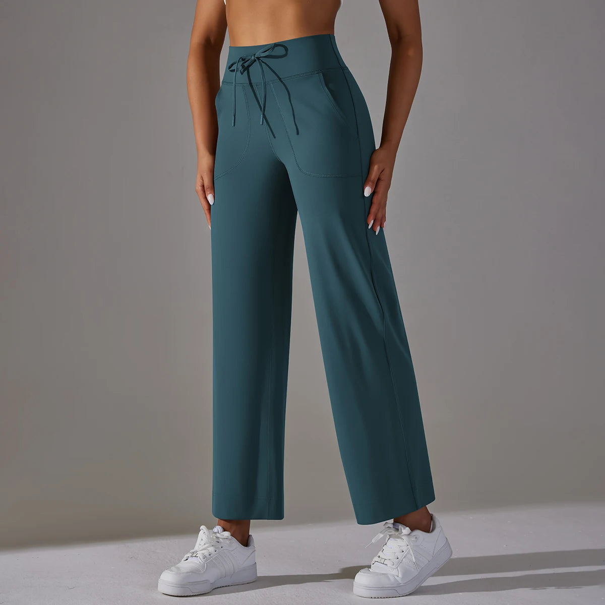 Women Leggings Wide Leg Flare Pants With Pockets Drawstring Sports Trousers High Waist Flared Yoga Leggings Fitness Running Jogg