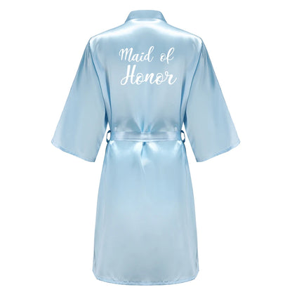 Blue Women Bathrobe White Letter Bride Bridesmaid Mother Maid of Honor Get Ready Bridal Party Robes Gifts Dressing Gown