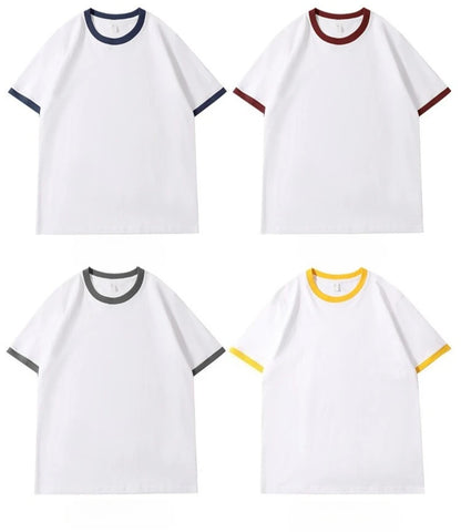 210G Heavy Cotton Men's T-shirt Edge-bumping O-Neck Short-sleeved Man T shirt Contrasting Color Splicing Men T-shirt Tops Tees