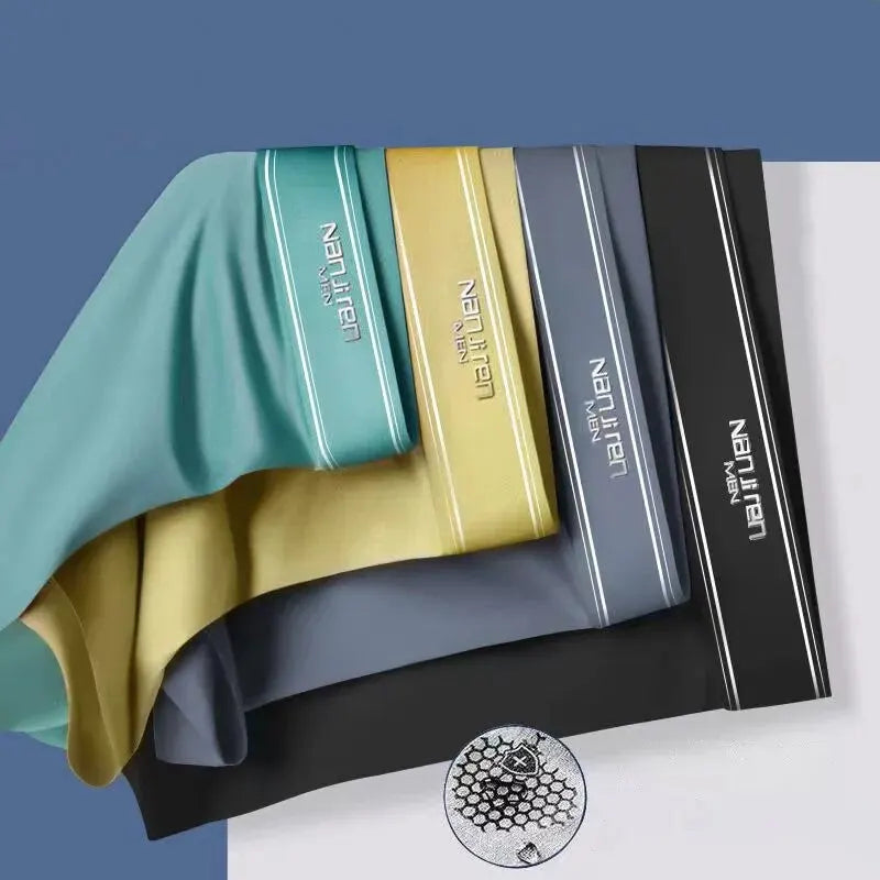 Mens Ice Silk Boxer Shorts - Breathable Cool Underwear Sexy Thin Lingerie Sizes L-6XL 4pcs Set