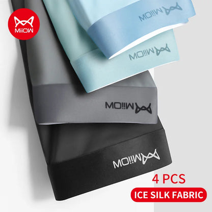 MiiOW 4Pcs Ice Silk Men Boxer Shorts Graphene Antibacterial Men Underwear Man Underpants Seamless Breathable Mens Panties L-5XL