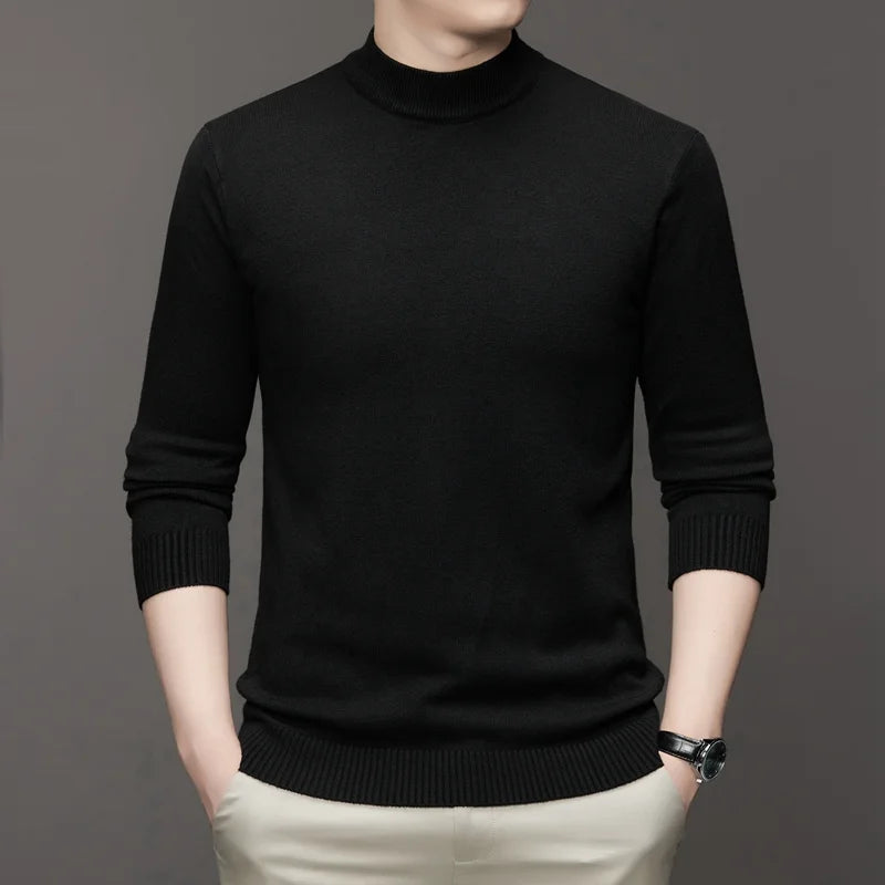 New Sweatwear Men's Half Neck Basic Solid Color Sweaters Round Neck Elastic Pullovers Warm Autumn Knitted Oversized Sweater Men