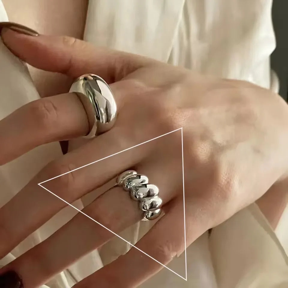 Sterling Silver Rings Adjustable Vintage Hip Hop Couples Silver Bands | Hollow Line Design