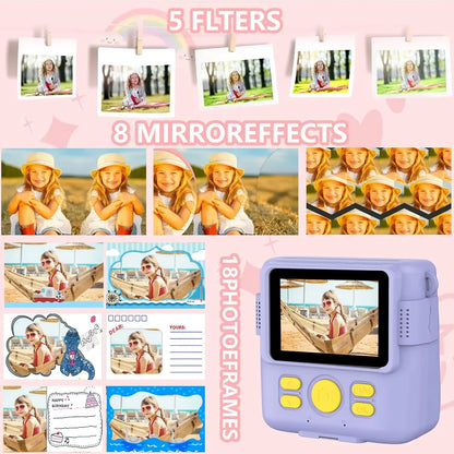 Instant Print Camera - Kids Digital Camera with 1080P HD Video, Waterproof & Shockproof Toy