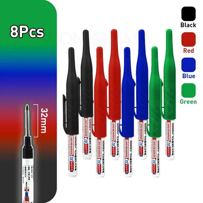Waterproof Multi-Purpose 32mm Deep Hole Marker Pens - 1-8 Pcs in 4 Colors for Wood Tile Metal  Bathroom Use