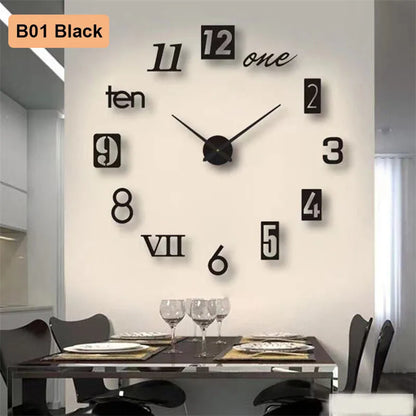 Large 3D Number Wall Clock - DIY Home Decoration for Living Room Bedroom Study Hotel