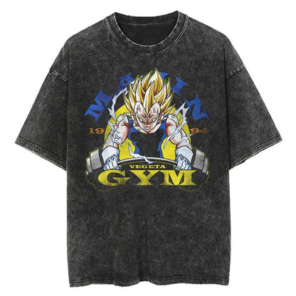 Men Streetwear Washed T Shirt Japanese Anime Dragon Ball Print T-Shirt Harajuku Cotton Casual Tshirt Summer Short Sleeve Tops