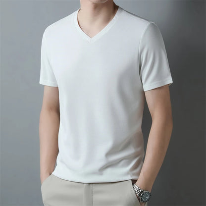 Men's V Neck T-Shirt – Lightweight Summer Shirt With Breathable Waffle Texture