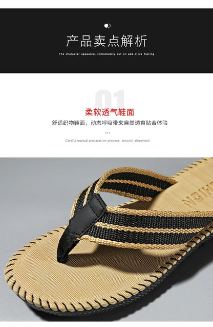 Men's flip flops summer new lightweight rubber woven slippers fashion casual outdoor sandals breathable anti slip beach shoes