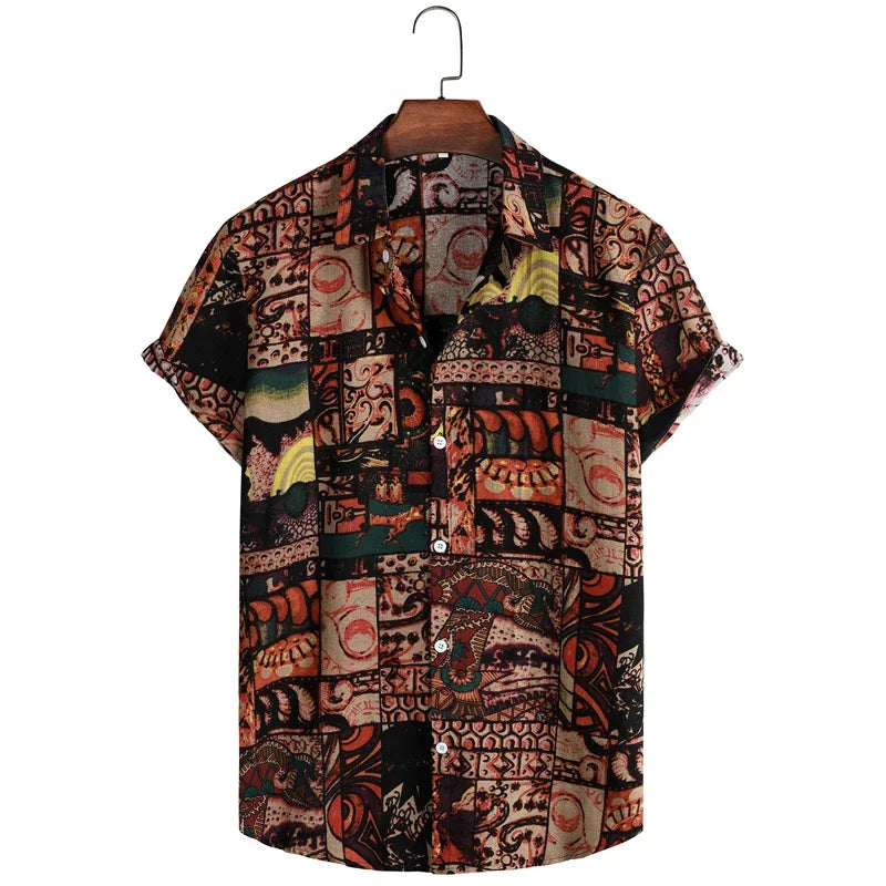 Men's Retro 90s Printed Shirts Hawaiian Short Sleeved Button Up Shirt Tropical Vacation Beach Shirt Men's Casual Loose Tops