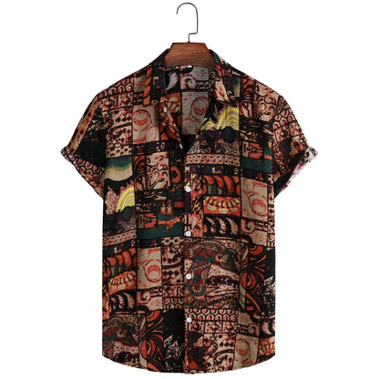 Men's Retro 90s Printed Shirts Hawaiian Short Sleeved Button Up Shirt Tropical Vacation Beach Shirt Men's Casual Loose Tops