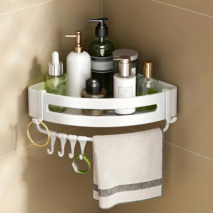 White Wall-Mounted Bathroom Storage Rack - Triangular Square Organizer