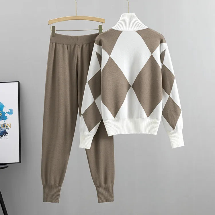 Fashion Knitted 2 Piece Set Women Sweater Suits Autumn Winter Tracksuit Sets Pullovers Long Pant Casual 2PCS Track Suit 2025